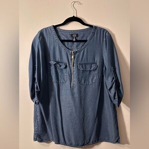 Jones New York Navy Zip Blouse